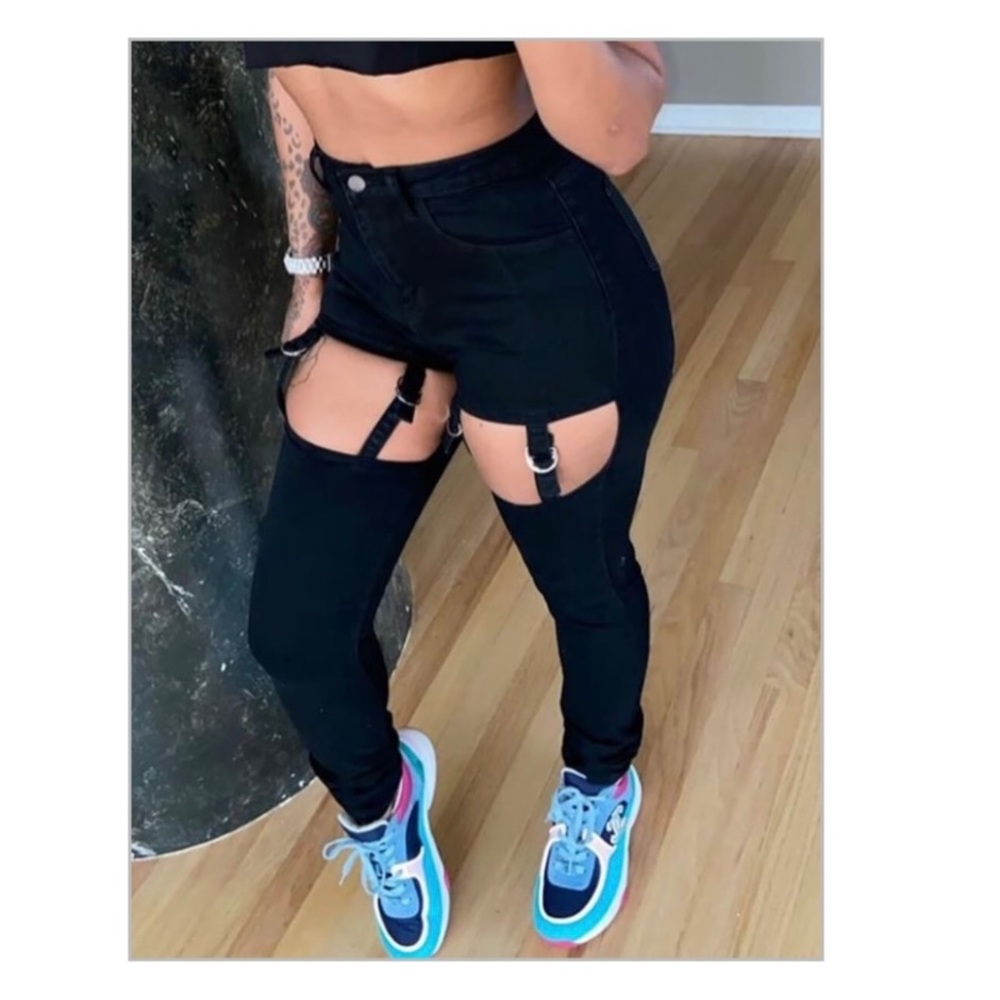 Black cut out jean